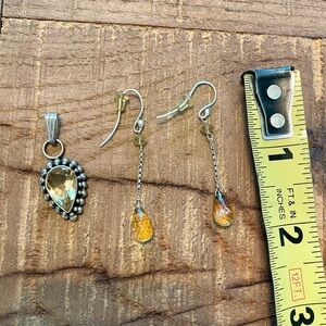 Yellow Drop Earrings and matching pendant